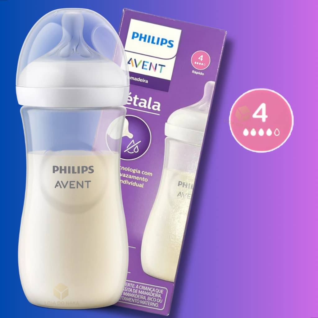 Mamadeira Pétala 3.0 Philips Avent 330ml Bico N°4 Fluxo Rápido Transparente Lisa