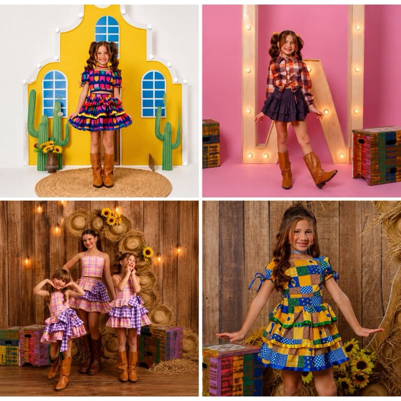 Conjunto Junino Quadriculado Feminino - Super Estiloso e Lindo - Festa Junina