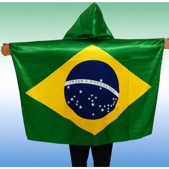 Capa Bandeira do Brasil com Capuz Torcida Jogos Eventos Festas Verde Amarela 1,40X90