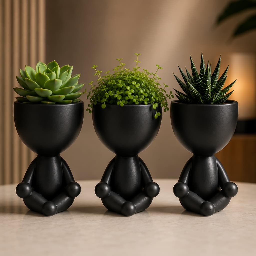 Robert Plant Mini Vasos Bonequinho Meditação Suculentas Cactos Cachepô Mesa Escritório Decoração Home Office