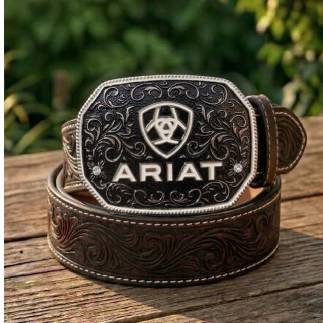 Cinto em couro legítimo com fivela Ariat Preta Country lançamento Peão Rodeio Premium Festa de Peão