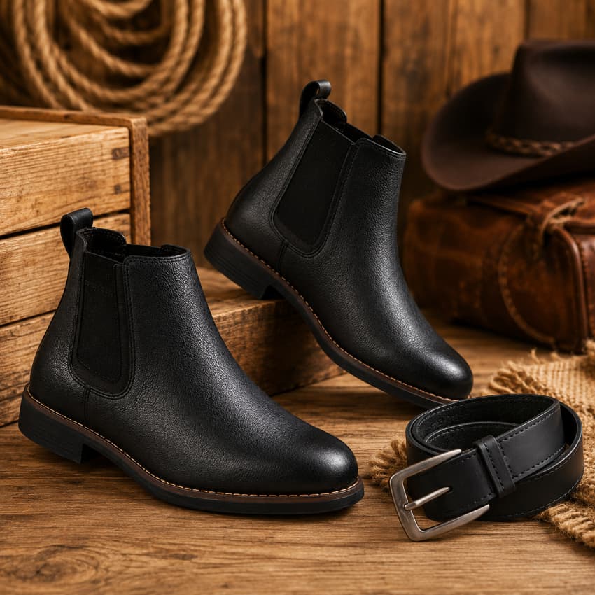 Bota Botina Masculina Couro Legitimo Floater Country Cano Curto +  Cinto De Couro De Brinde