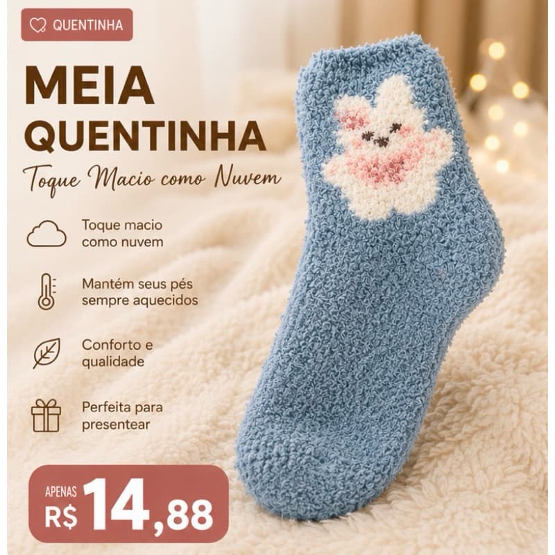 Meia Felpuda Feminina Quentinha Peluciada Inverno Macia Antiderrapante Confortável