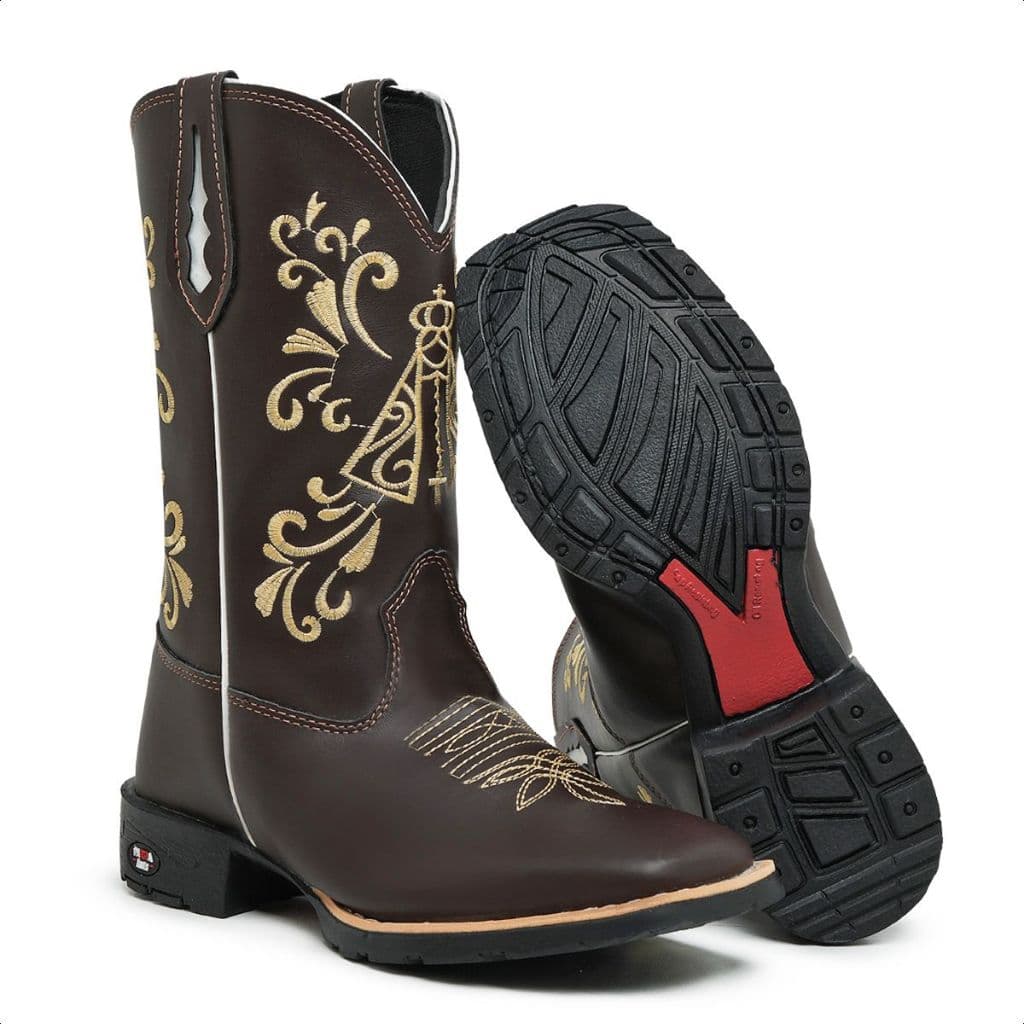 Bota Botina Texana Country Bordada Nossa Senhora Feminina Cowboy Rodeio Festa De Peão