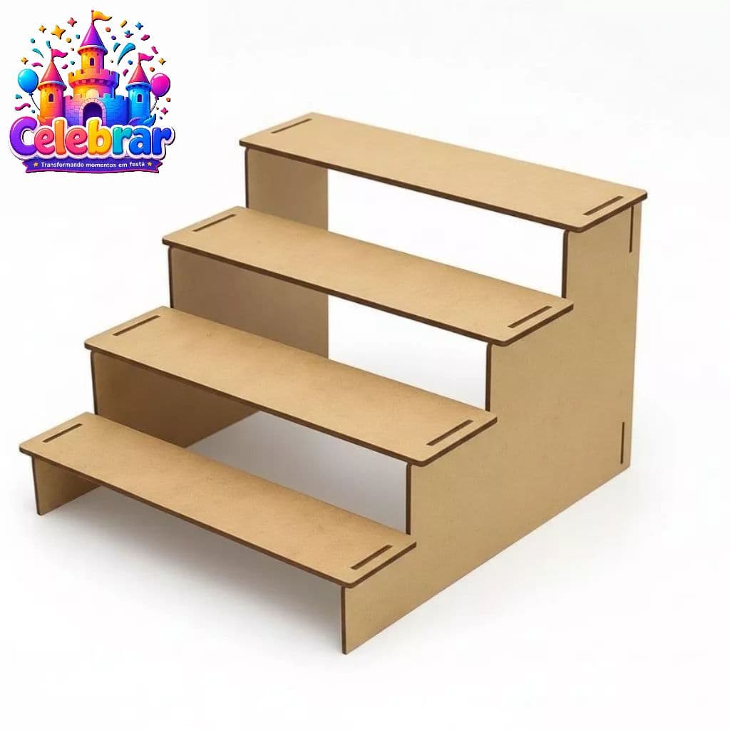 Expositor Escada para Decoração de Mesa Com 4 Degraus em MDF Cru Casa Artesanato Suporte