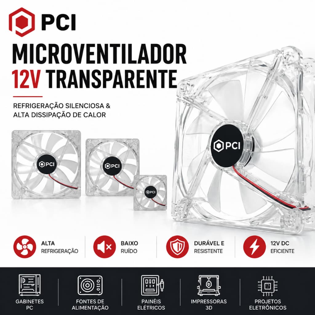 Cooler Fan Transparente Cristal Microventilador Ventoinha Refrigeração 12V PC Fonte Painel Diversas Medidas