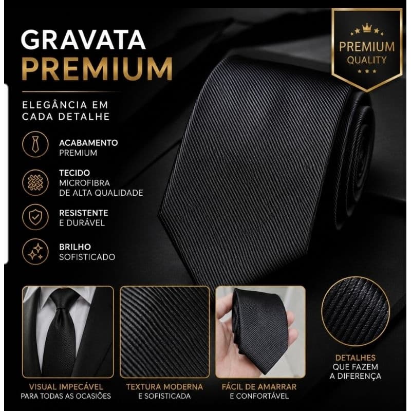 Gravata Masculina Preta Premium Slim Social Elegante Microfibra Festa Casamento Executivo