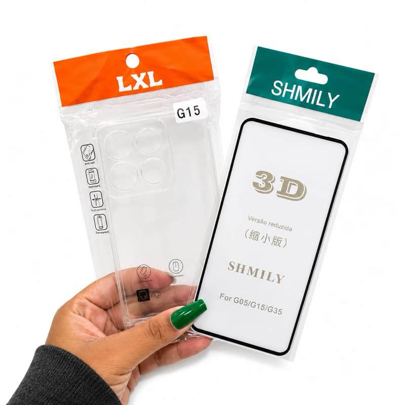 Kit Proteção Completa para MOTO G15 Anti-Impacto + Película 3D de Vidro temperado.