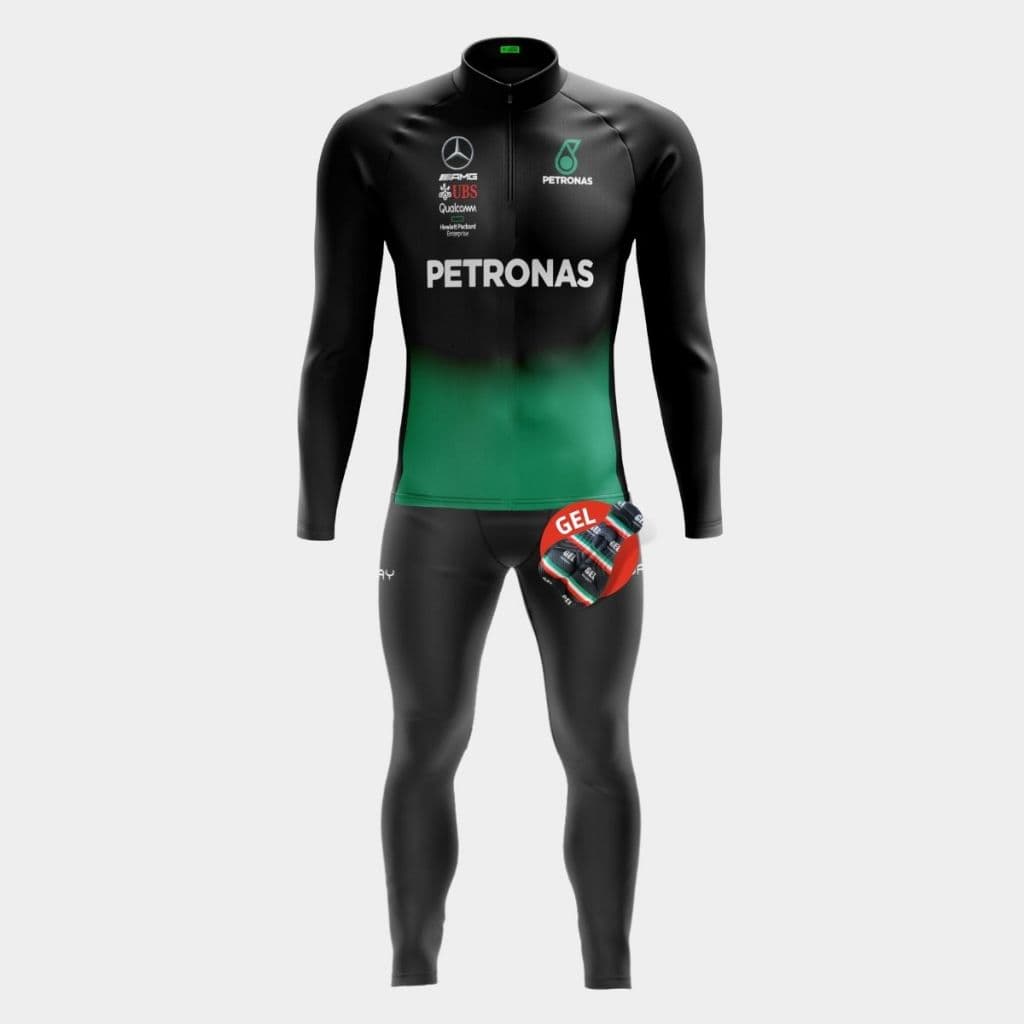 Kit Roupa de Ciclismo Masculina Camiseta Manga Longa e Calça de Gel Proteção UV50+