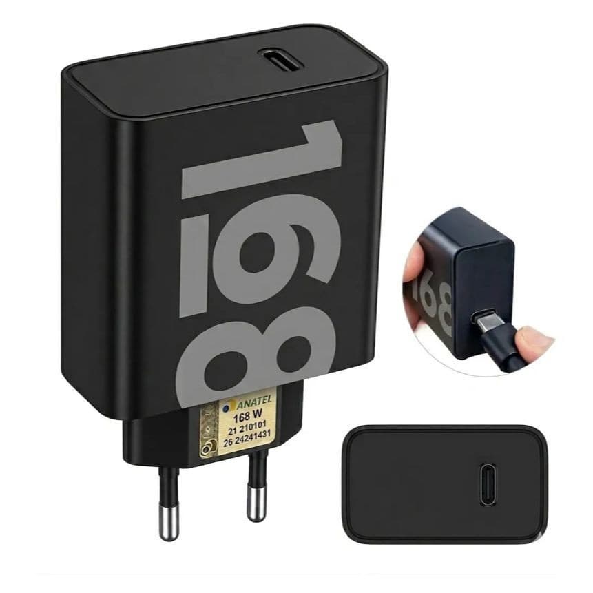 Carregador Turbo 168W Compatível Com Motorola Fonte e Cabo Tipo C 6A 1M Carga Ultra Rápida