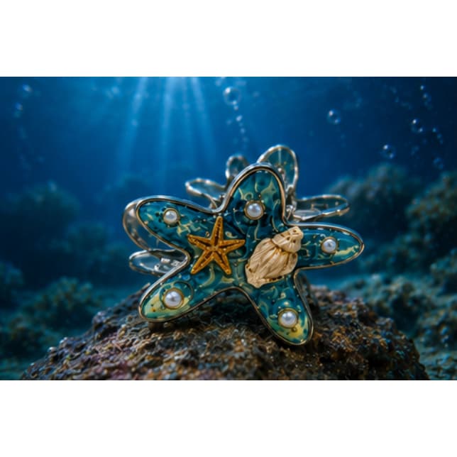 Piranha de Cabelo Estrela do Mar Fundo do Mar Metal Resistente com Pérolas