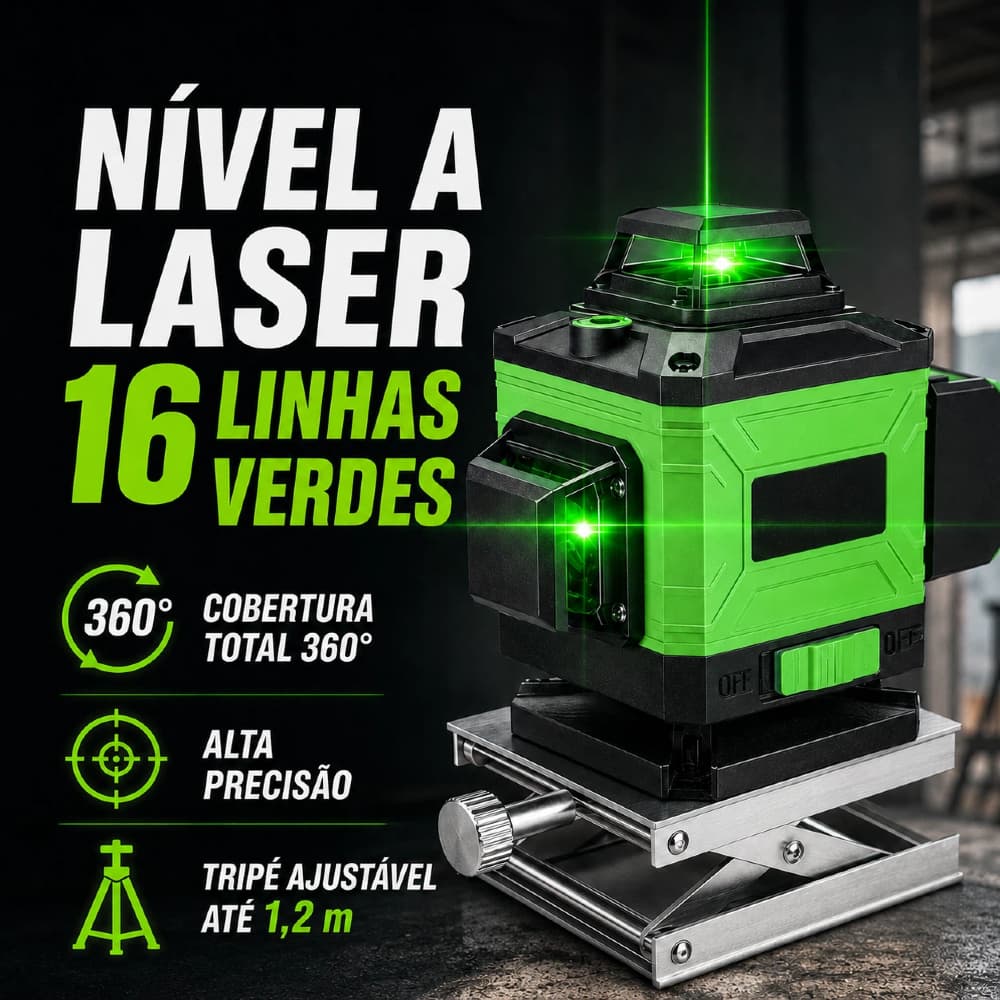 Nível Laser 12/16 Linhas Verde Profissional - Recarregável Autonivelante 360° com Controle Remoto 3D/4D