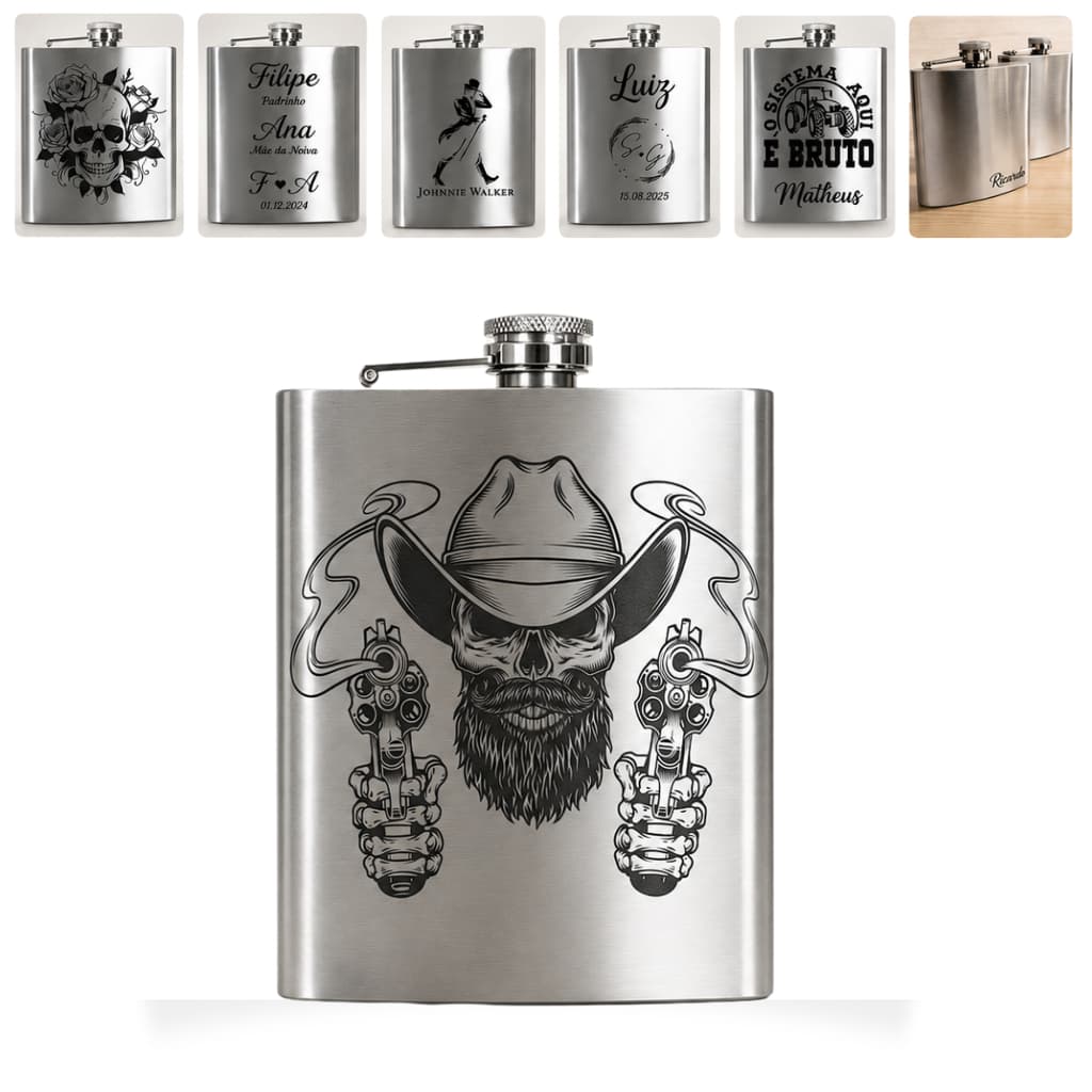 Presente Masculino Cantil 256ml Personalizado Com Nome Porta Whisky Inox Gravado A Laser