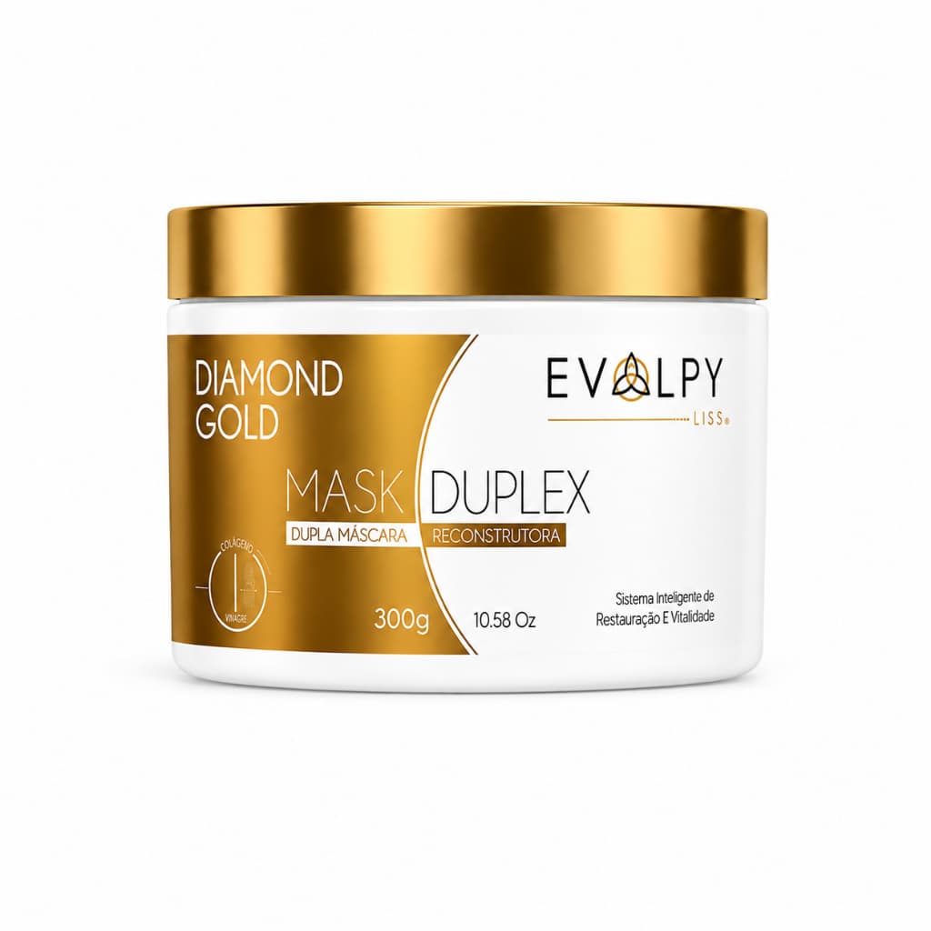 MÁSCARA CAPILAR ANTIFRIZZ | DIAMOND GOLD DUPLEX 300G - EVOLPY LISS | RECONSTRUÇÃO E HIDRATAÇÃO