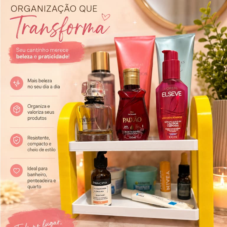 Organizador de Skincare e Maquiagem 2 Andares Porta Cosméticos para Banheiro penteadeira e Quarto Moderno e Resistente