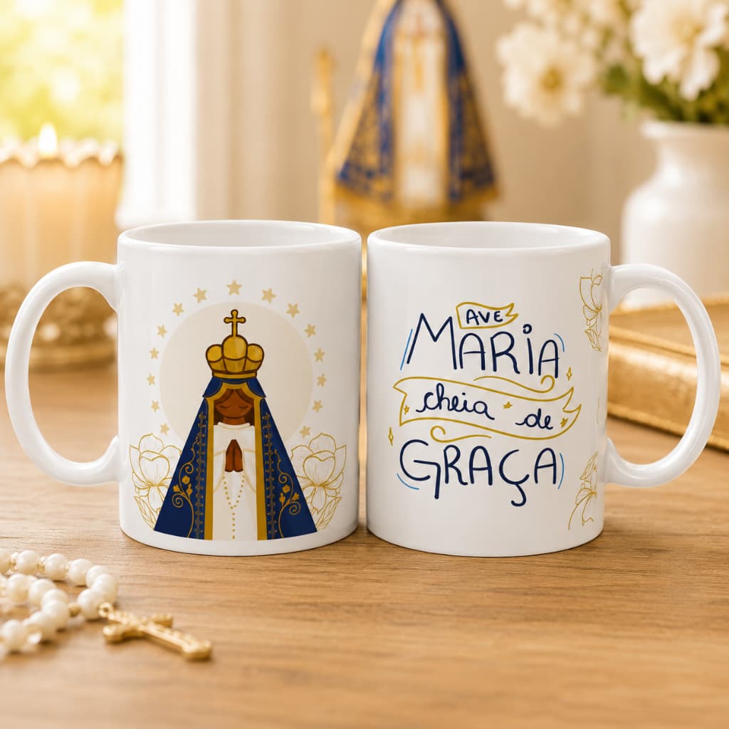Canecas Nossa Senhora com Nome Personalizada Modelo Exclusivo Religioso Presente Católico Xícara