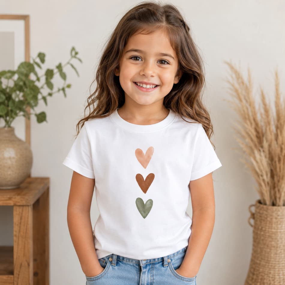 Camiseta Algodão Infantil Estampada Feminina Coração Lazer Presente Aniversário Dia das Crianças