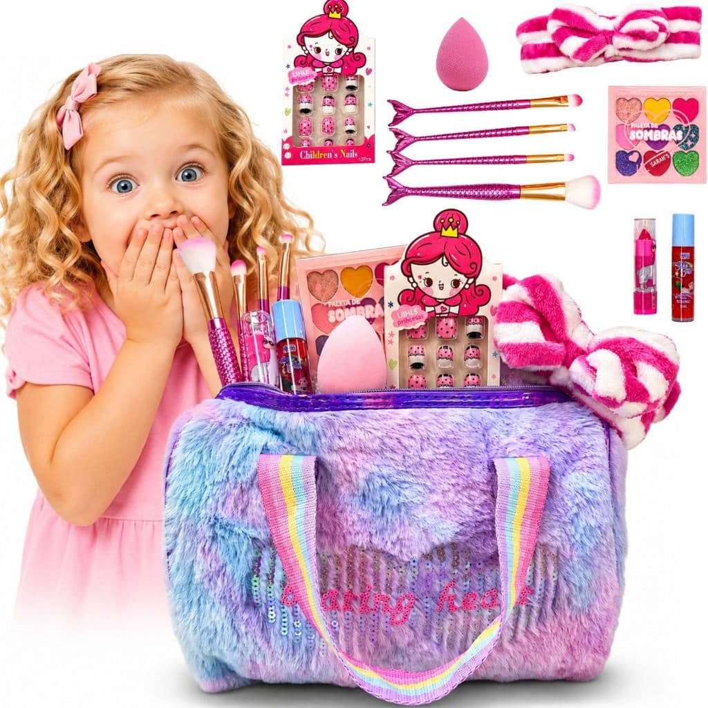 Kit Maquiagem Infantil Com Necessaire Pelúcia Acessórios Beleza Menina Presente