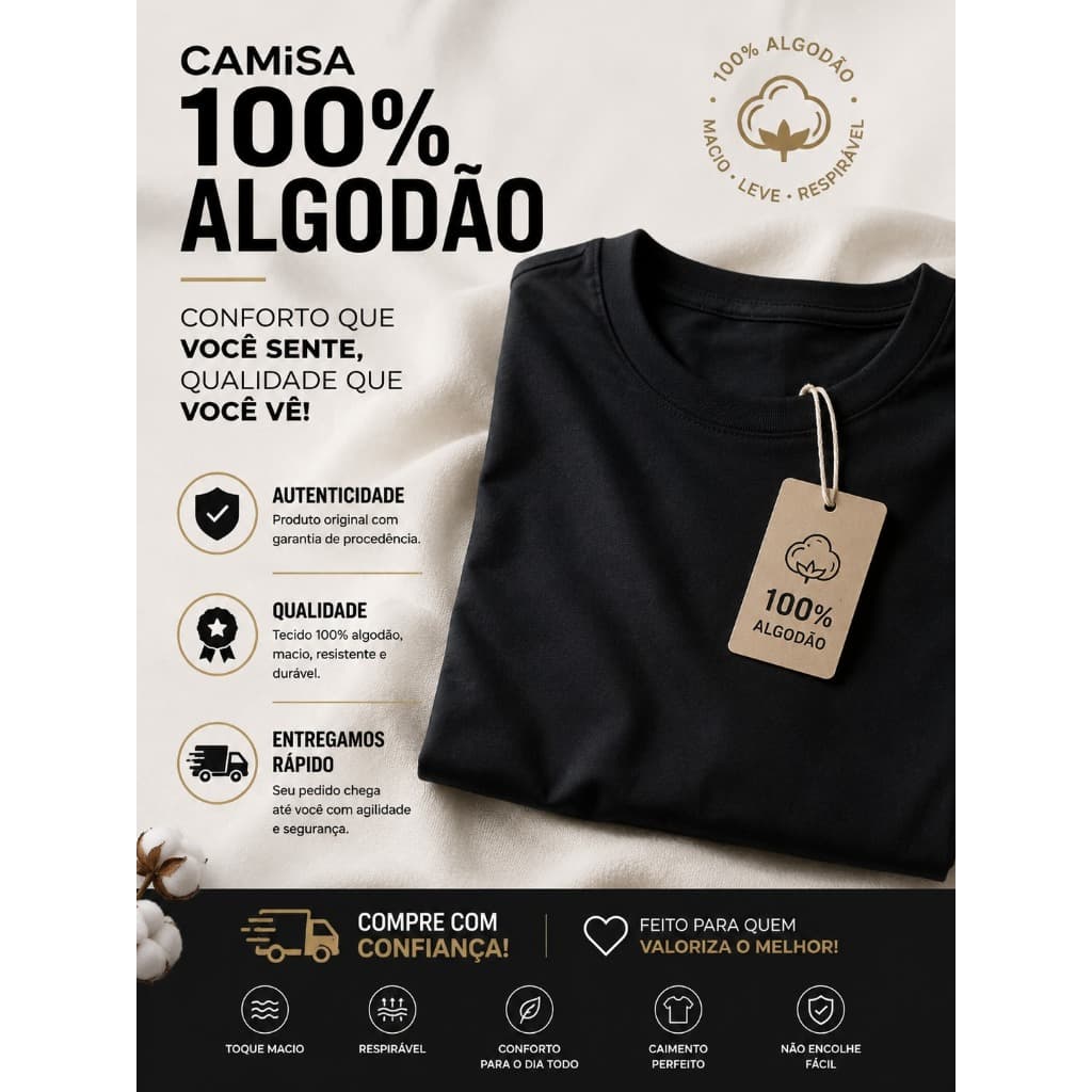Camiseta Básica Lisa Unissex 100% Algodão Confortável