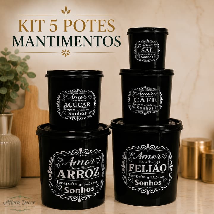 Kit 5 Potes Mantimentos Cozinha Plásticos Organizador Variados