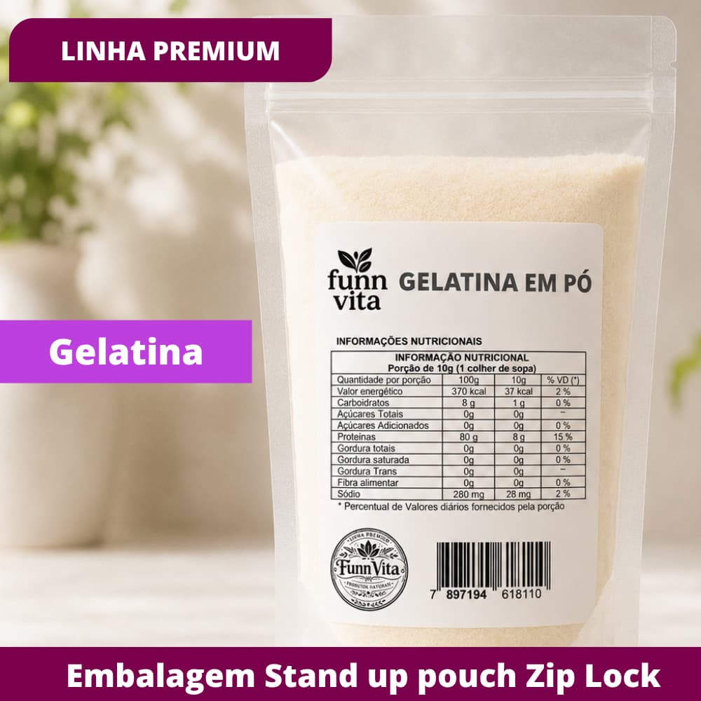LINHA PREMIUM GELATINA EM PÓ 100% NATURAL FUNN VITA