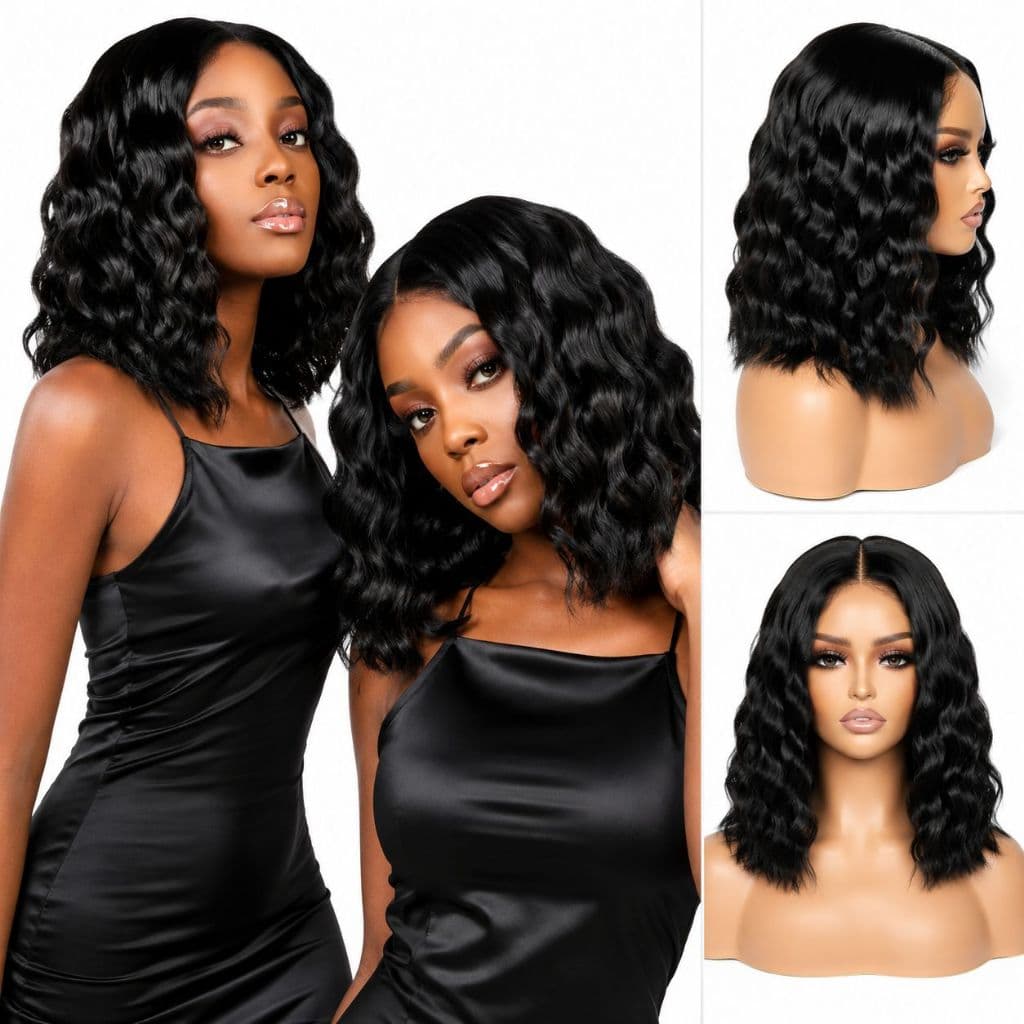 Peruca Preta Ondulada Idêntico Cabelo Humano Orgânica 40cm