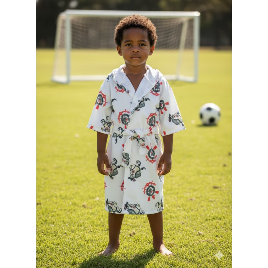 Roupão infantil atoalhado times brasileiros - Manga curta, capuz e cinto, sem bolsos - Pós banho, praia e piscina