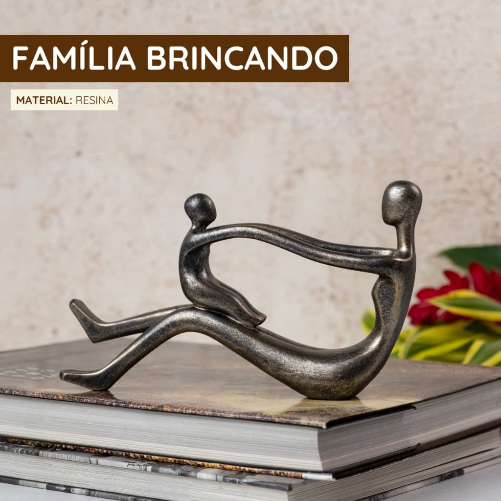Escultura Familia Brincando Decorativa Objeto Decorativo para Sala