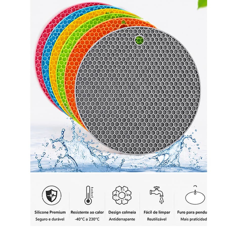 Kit 4/6 Descanso de Panela Silicone Redondo Colmeia Protetor Térmico Multiuso Cozinha Mesa