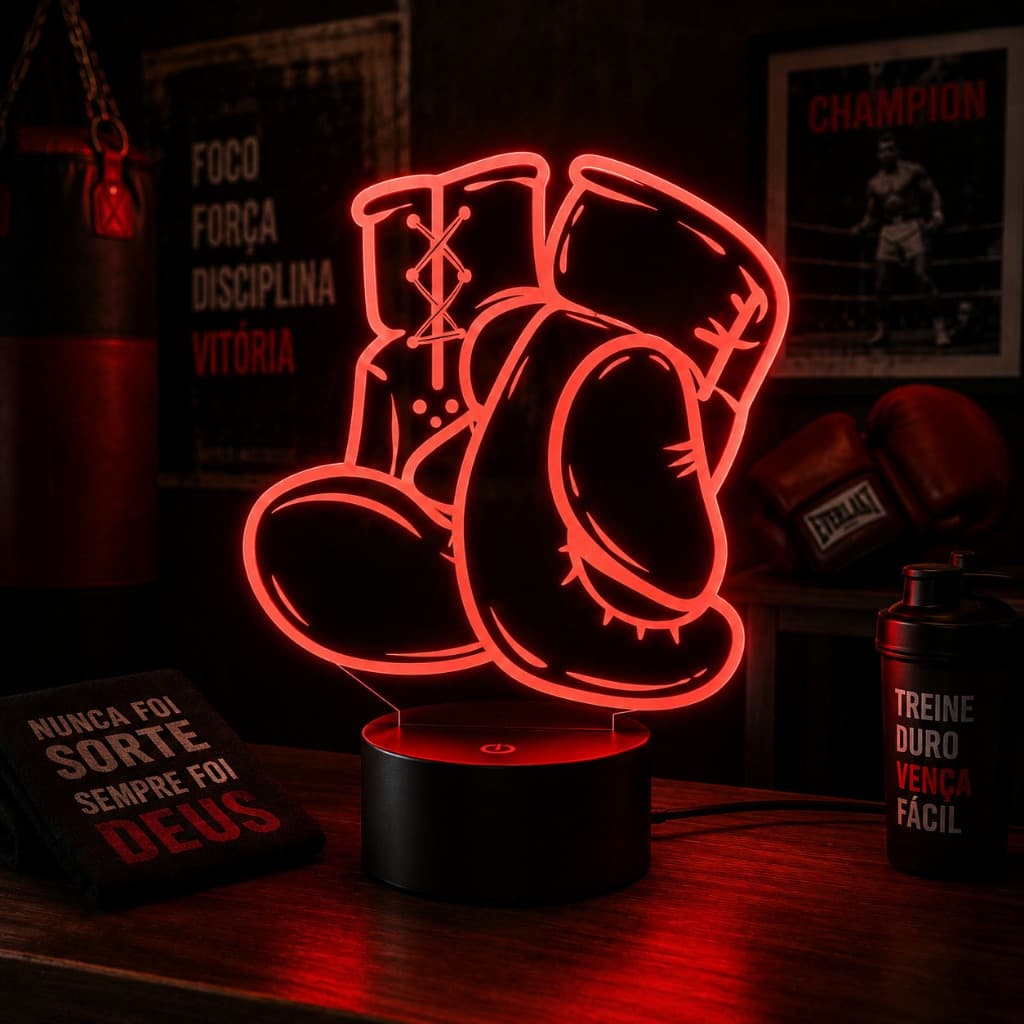 Luminária Led 3d | Luva Boxe Luta | Abajur Presente Criativo Decoração Multicores