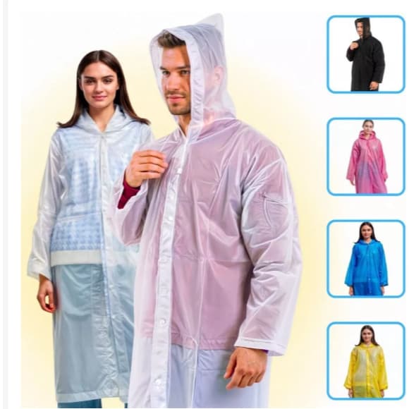 Capa de Chuva Unissex Transparente com Capuz Ajustável