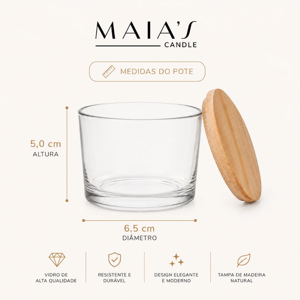 Pote de Vidro para Vela 150ml - Pote Pate com tampa de Pinus