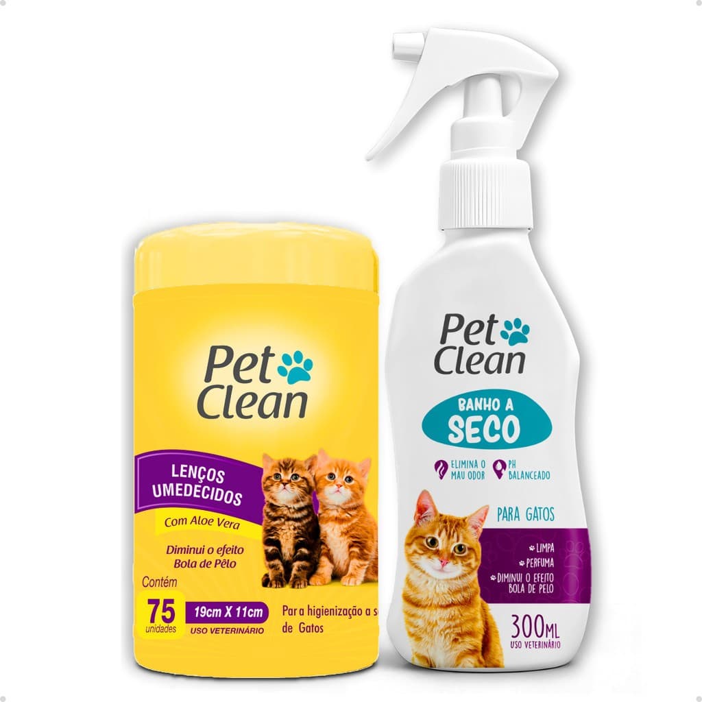 Kit Banho a seco + Lenço umedecido Pet clean