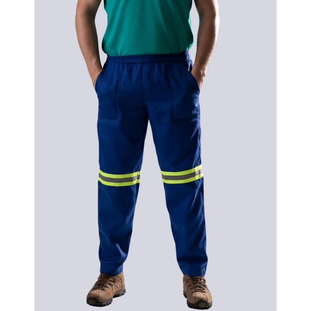 Calça Masculina de Serviço Brim Pesado com Faixa Refletiva