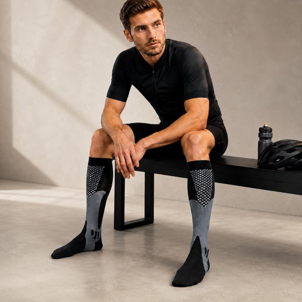 Meia Alta Compressão Unissex Esportiva 20-30 mmhg para Corrida Ciclismo Treino Funcional Meião Vôlei Futebol