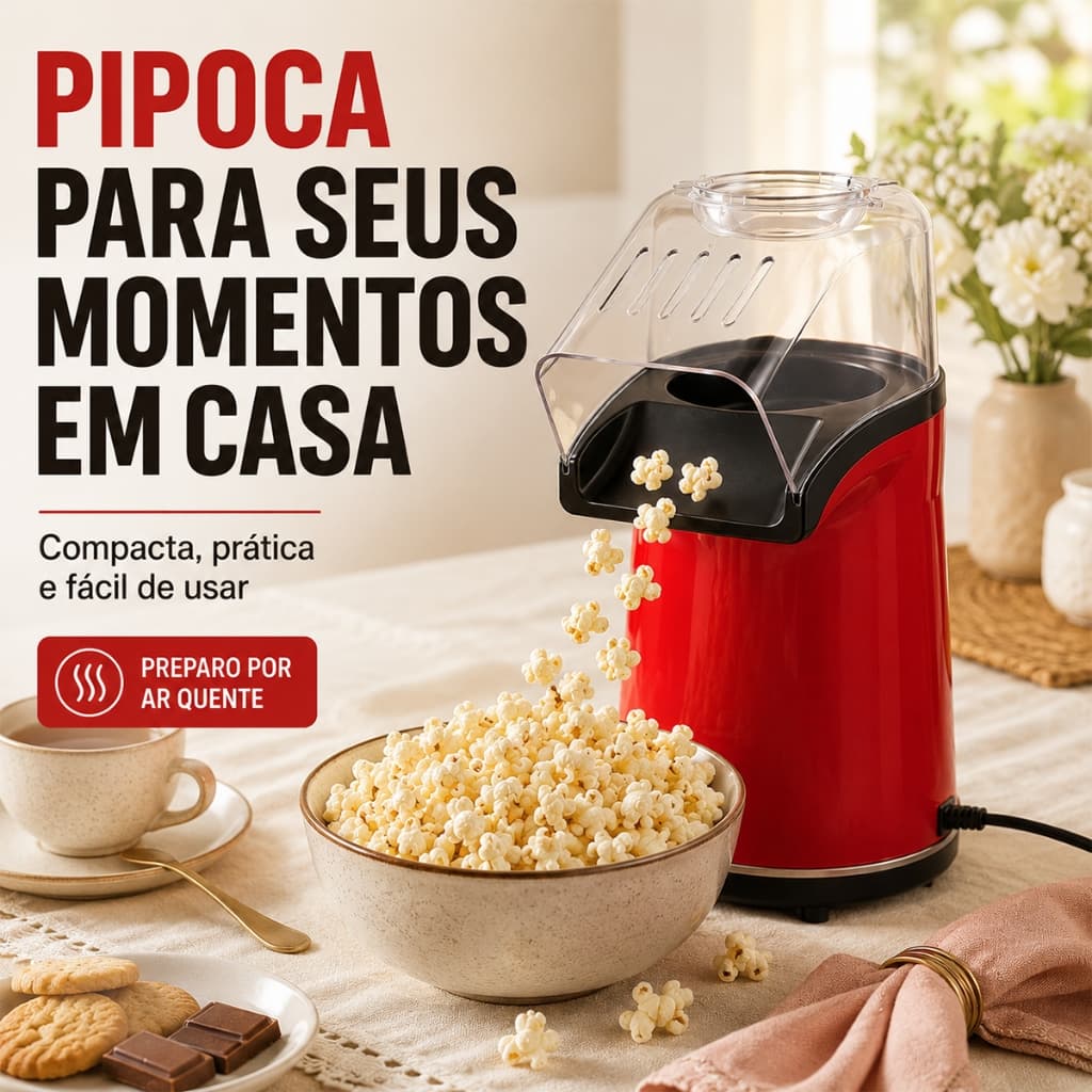 Pipoqueira Ar Quente Elétrica Vermelha 800W 1200W Pipoca Rápida Sem Óleo Para Casa Festa Filme Lazer