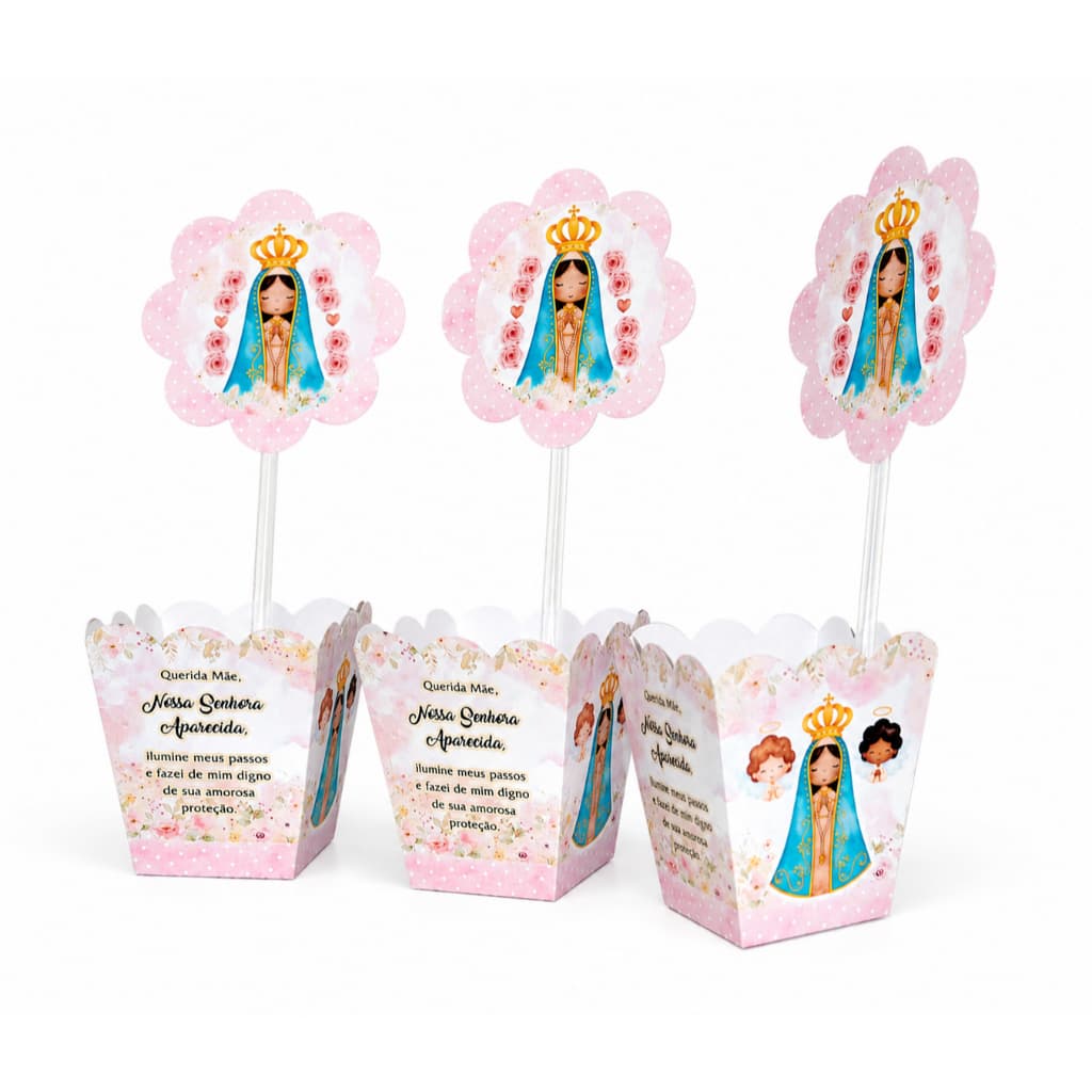 Kit 12 a 30 Centro de Mesa Nossa Senhora Aparecida Rosa Cachepo Lembrancinha Pegue e Monte NÃO É PERSONALIZADO