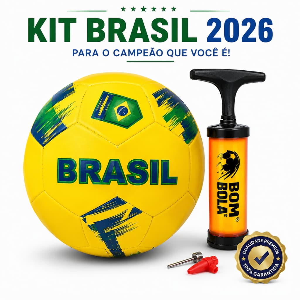 Kit Bola Futebol Brasil Amarela Costurada Bomba Esporte