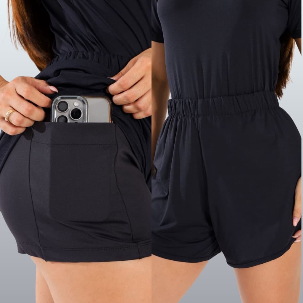 Short Duplo Feminino Academia pra Corrida e Exercícios com Bolso Interno, Dia a Dia, Compressão