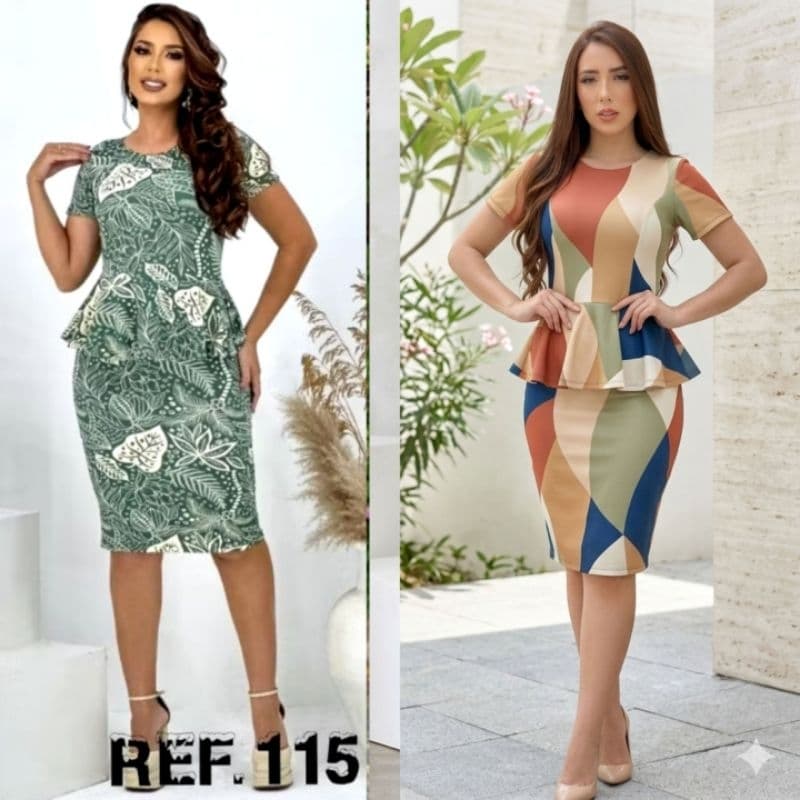 Vestido peplum estampado Vestido feminino babado na cintura roupa evangélica