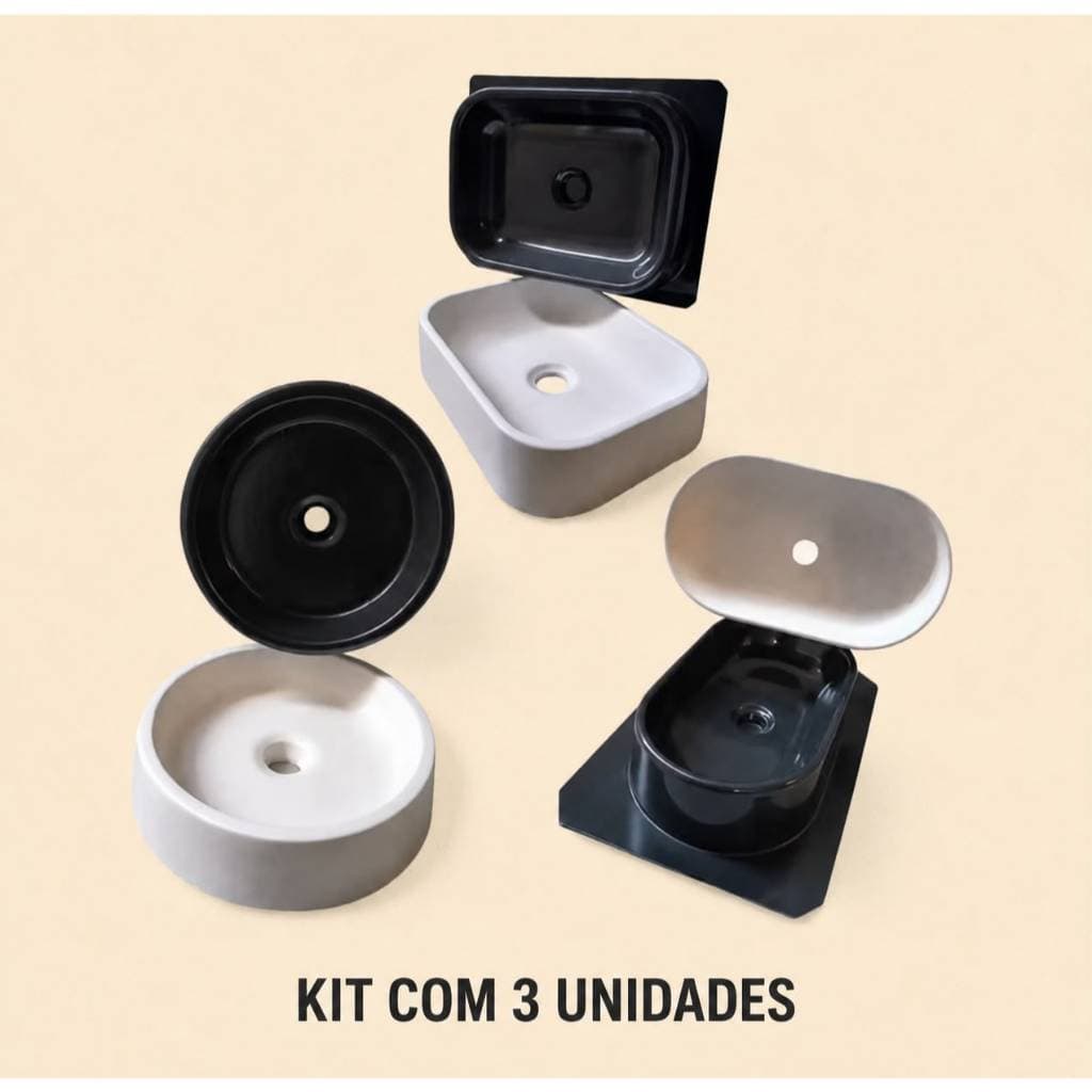Kit com 3 Unidades De Forma 3D Para Cuba De Sobrepor 3 Moldes 3D De fabricar Pia de Banheiro