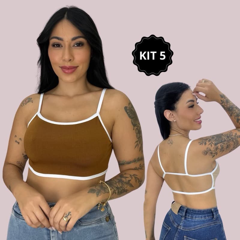 KIT 5 Top BICOLOR Costa Nua modinha fitness e casual