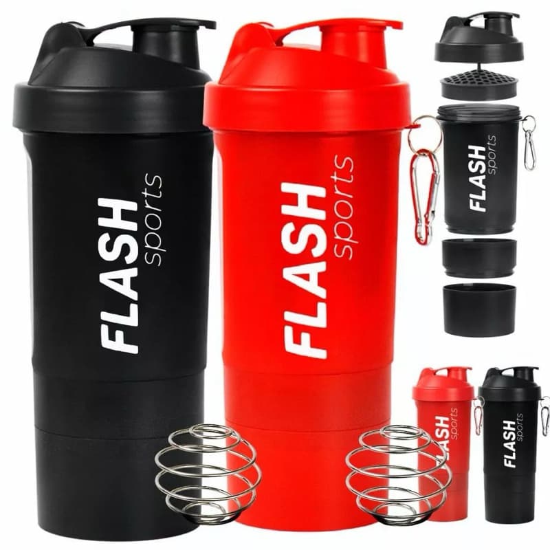 Coqueteleira 500ml Shaker c/ 3 Compartimentos Garrafa Academia Treino Shakeira Suplementos