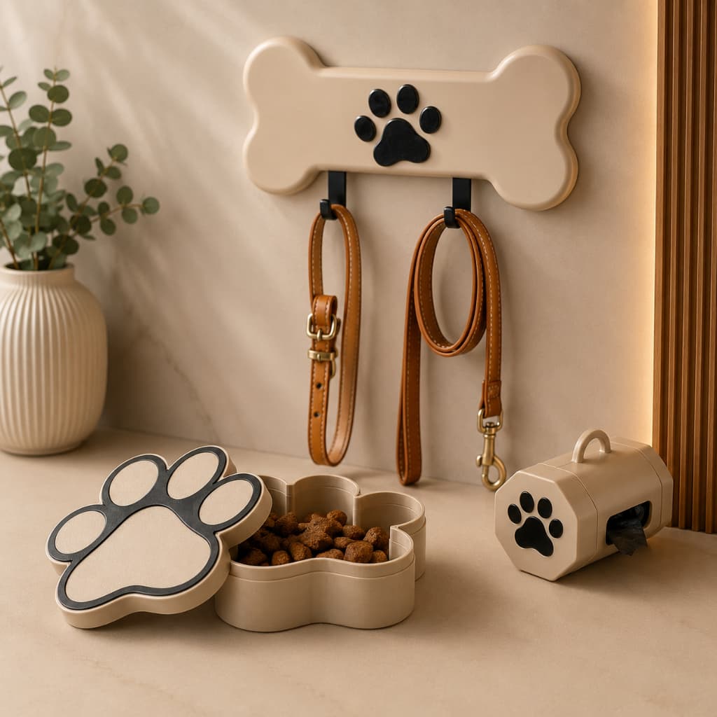 Kit Pet Organizador Passeio Cachorro Porta Coleira Porta Petisco Saquinho