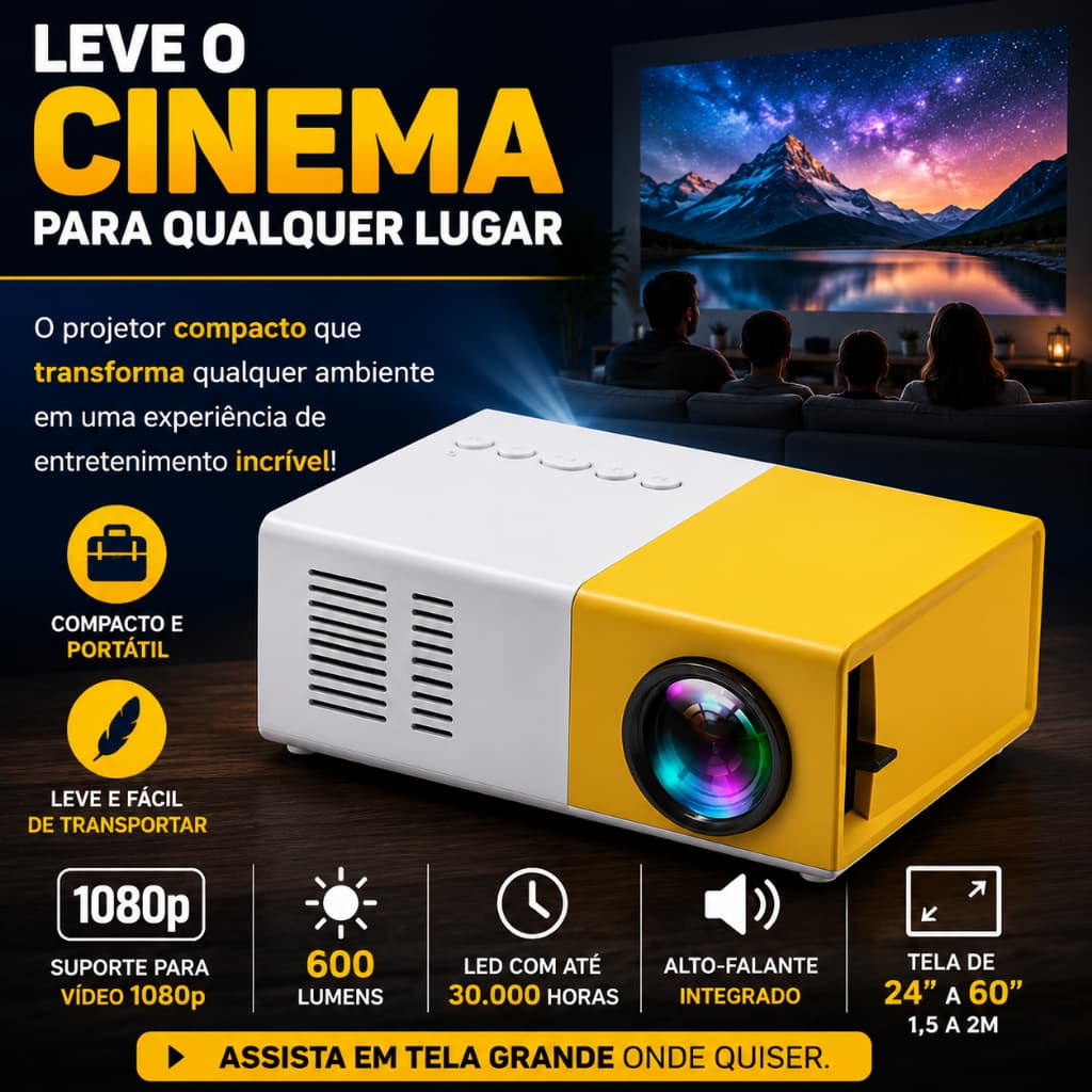 Mini Projetor Portátil LED HDMI 1080p YG300 600 Lumens Compatível com Celular Notebook TV Box