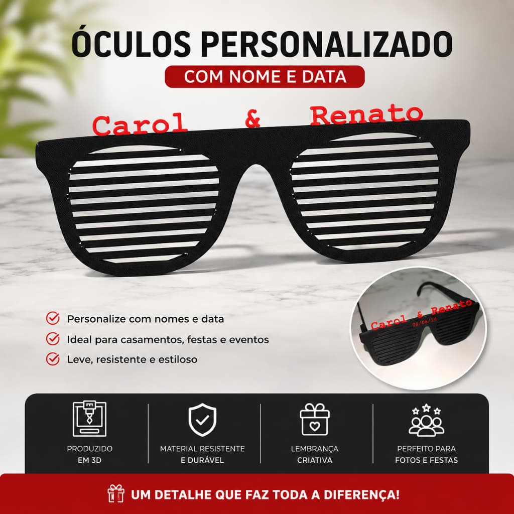 KIT 6 Óculos Personalizados com Nome para Casamento e Eventos | Lembrança para Padrinhos, Noivos