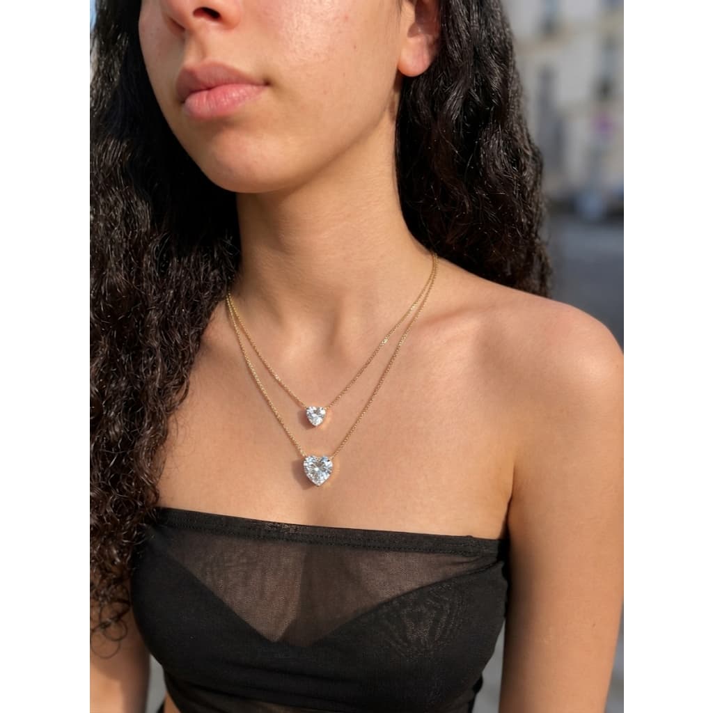 Colar Duplo Coração de Cristal – Banhado a Ouro 18K ou Prata 925