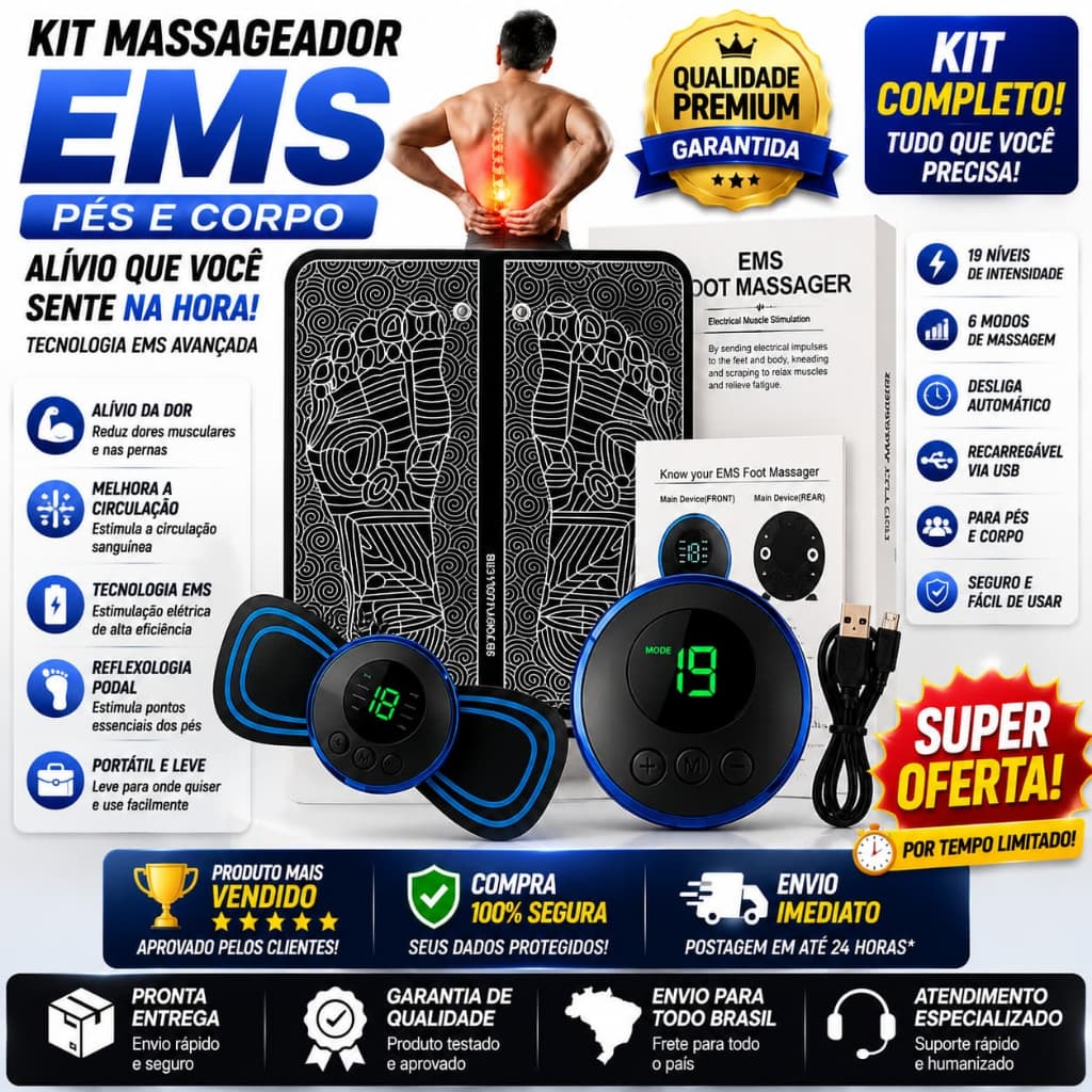 KIT MASSAGEM - Tapete e Massageador Elétrico - Dor nos Pés e Musculares