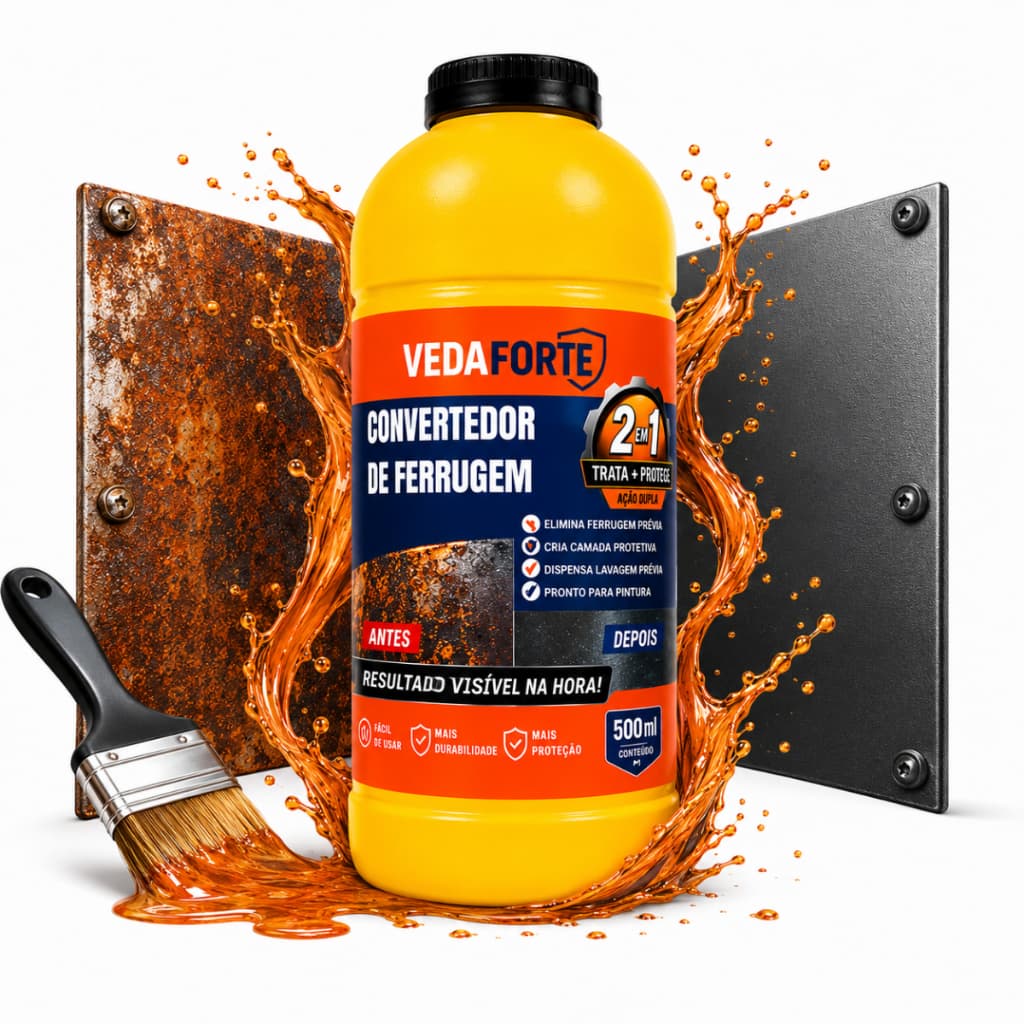 Convertedor Ferrugem 2 em 1 500ml Anticorrosivo Veda Forte Elimina Protege Metal Pronto Uso Base Pintura Antiferrugem