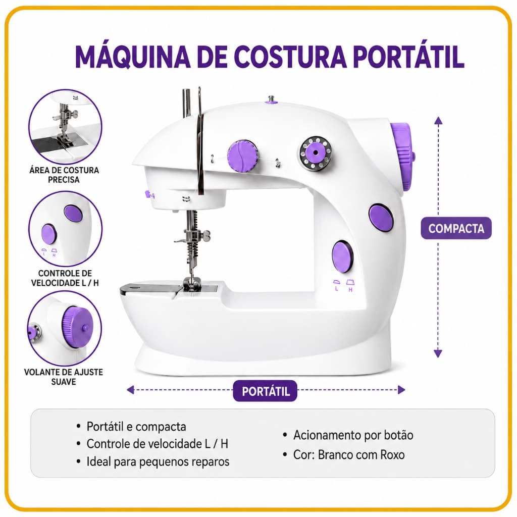 Mini Máquina de Costura Portátil Elétrica Bivolt 110v 220v com Acessórios para Uso Doméstico